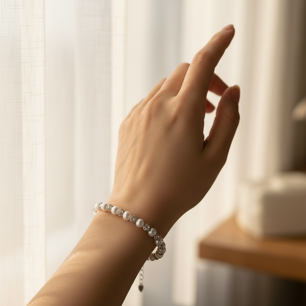 The Flow of Metal: Alloy & Freshwater Pearl Bracelet