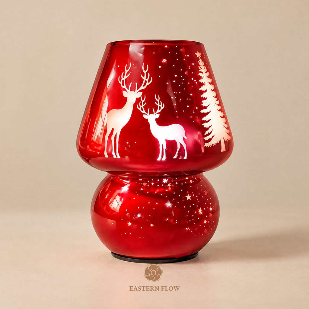 Energy Lamp: Christmas Reindeer Red Glass Mushroom Lamp