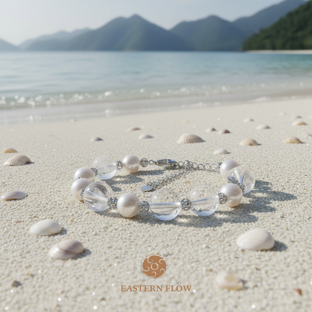 The Flow of Metal: Alloy Freshwater Pearl & Snow Phantom Quartz Bracelet