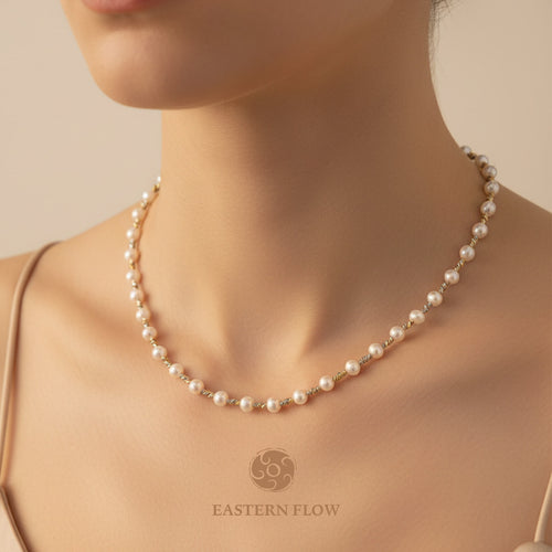 The Essence Series: Natural Pearl & Diamond-Cut Silver Choker
