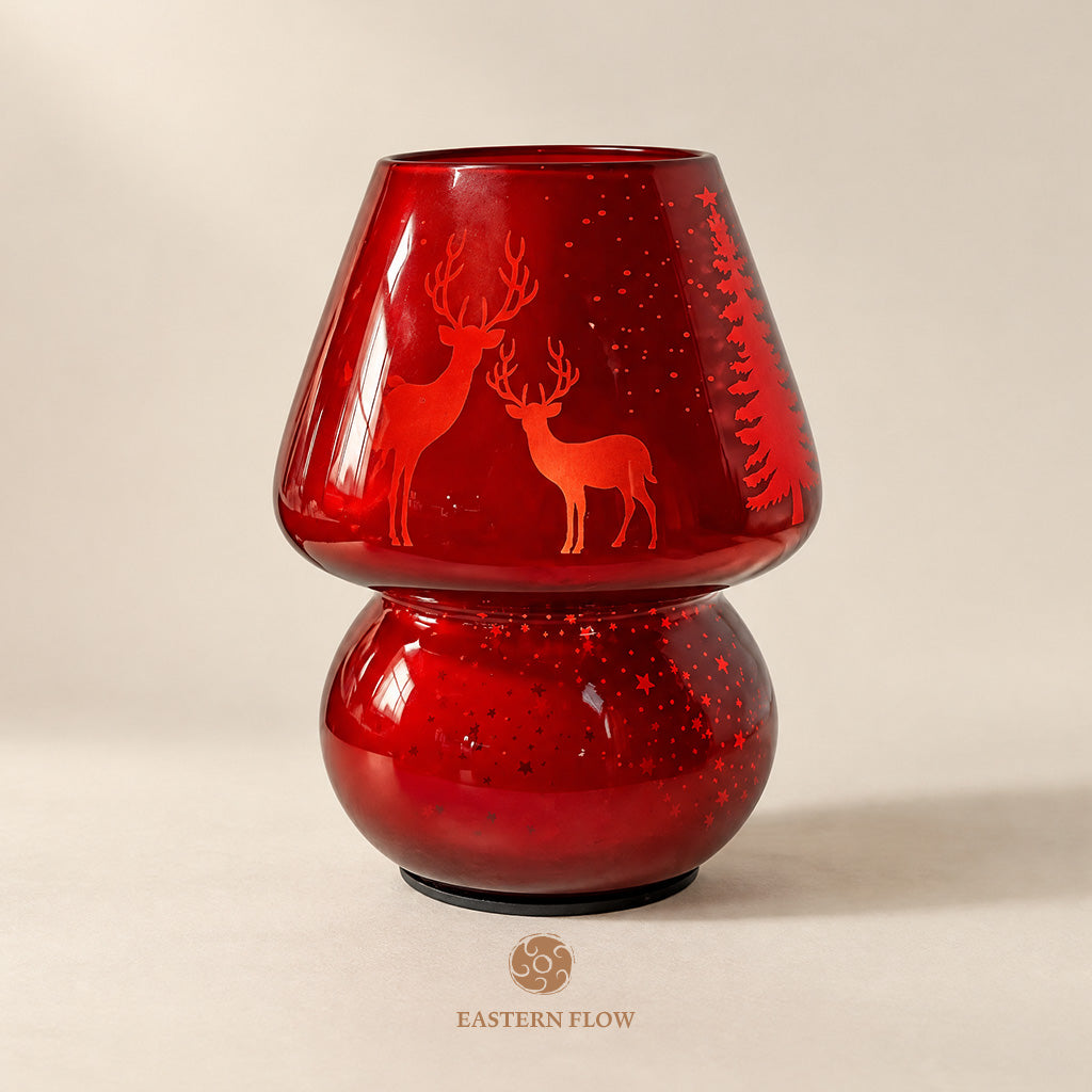 Energy Lamp: Christmas Reindeer Red Glass Mushroom Lamp
