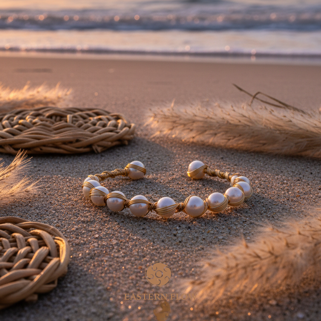 The Flow of Metal: Handwoven Alloy & Freshwater Pearl Bangle