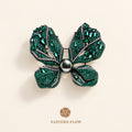 The Flow of Wood: Emerald Green & Tahitian Black Pearl Butterfly Brooch