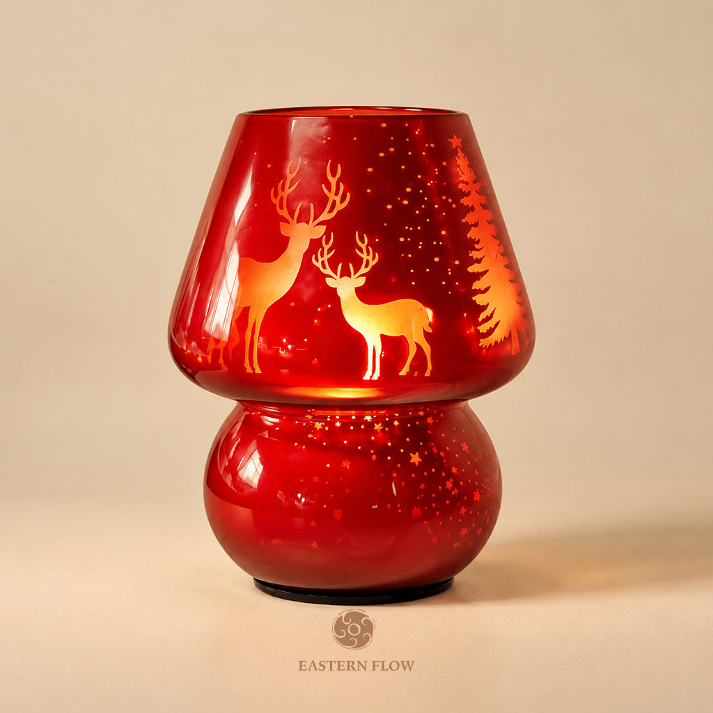 Energy Lamp: Christmas Reindeer Red Glass Mushroom Lamp