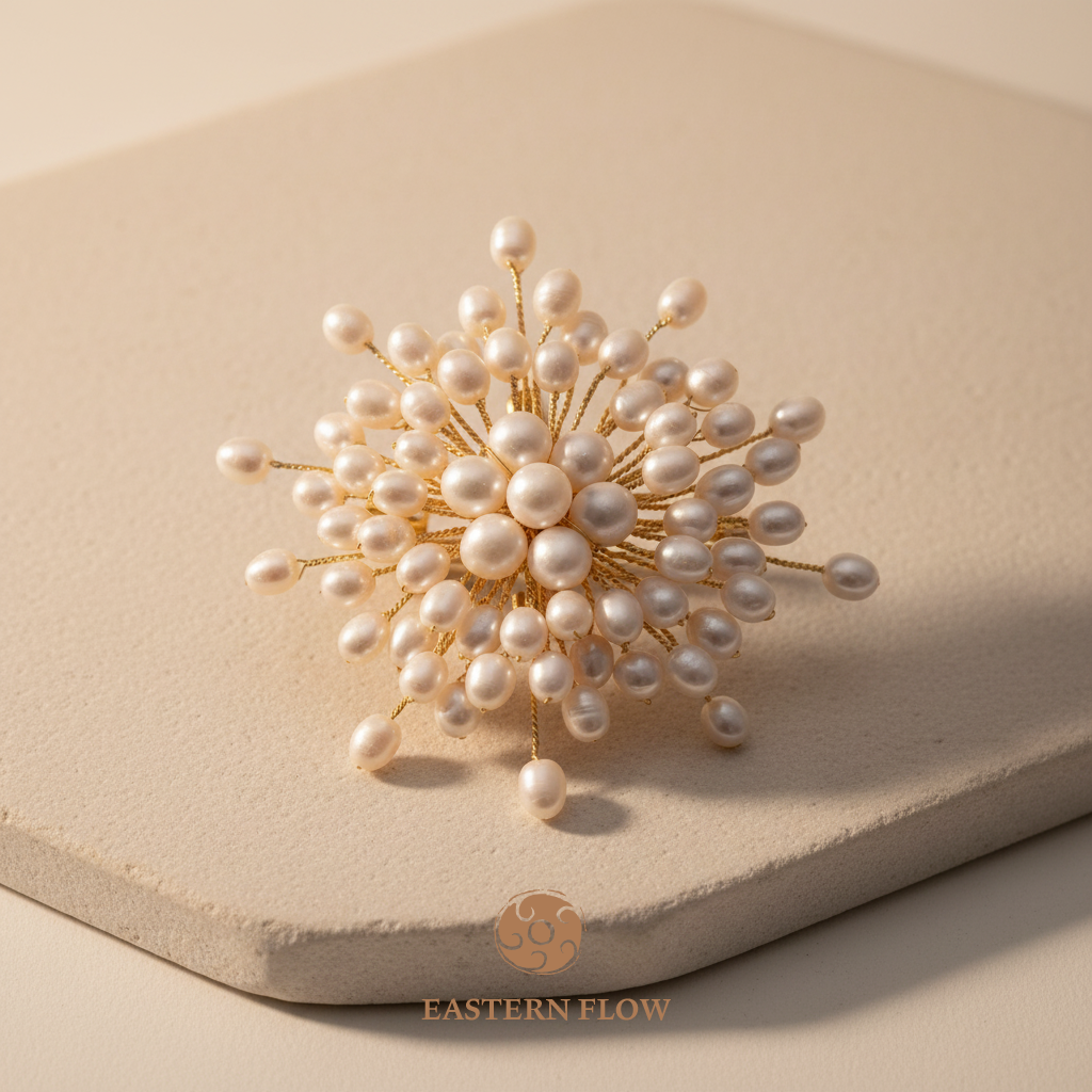 The Flow of Metal: Handwoven Alloy & Freshwater Pearl Brooch