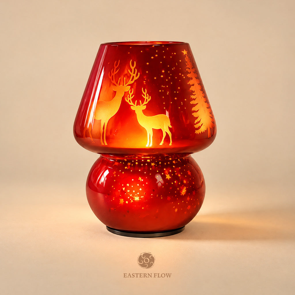Energy Lamp: Christmas Reindeer Red Glass Mushroom Lamp