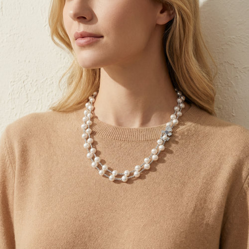 he Flow of Water: Alloy Freshwater Pearl Flower Sweater Chain