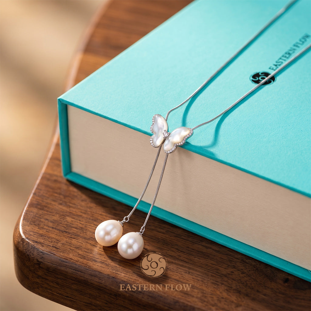 The Essence Series: Natural Baroque Pearl &amp; Mother-of-Pearl Butterfly Necklace