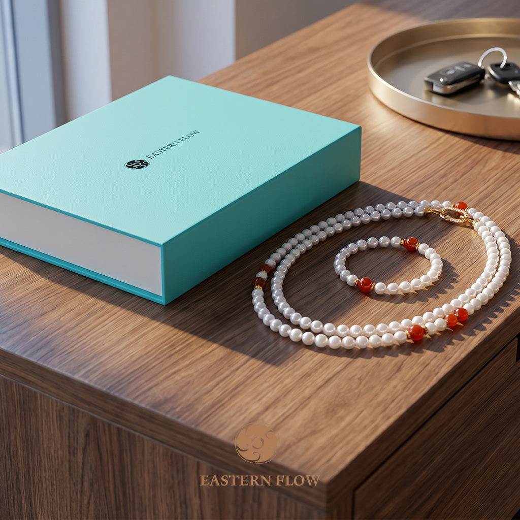 The Flow of Fire: Natural Freshwater Pearl Necklace & Bracelet Set