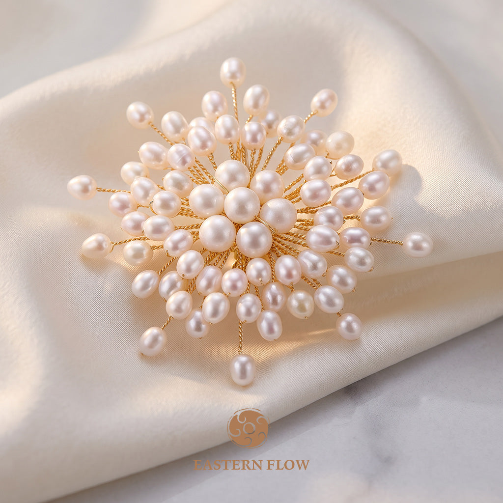 The Flow of Metal: Handwoven Natural Freshwater Pearl Brooch