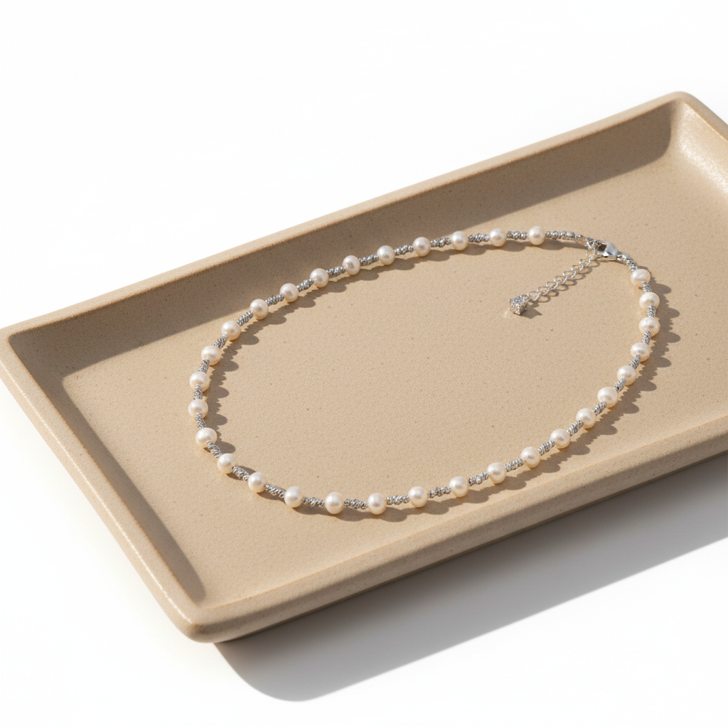 The Flow of Metal: Alloy & Freshwater Pearl Necklace
