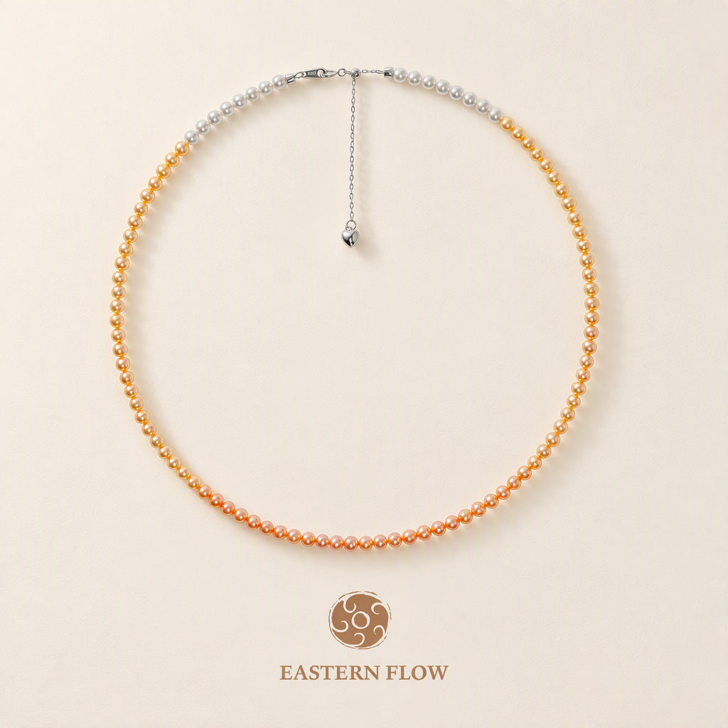 The Flow of Earth: Warm Ombre Gradient Natural Pearl Choker Necklace