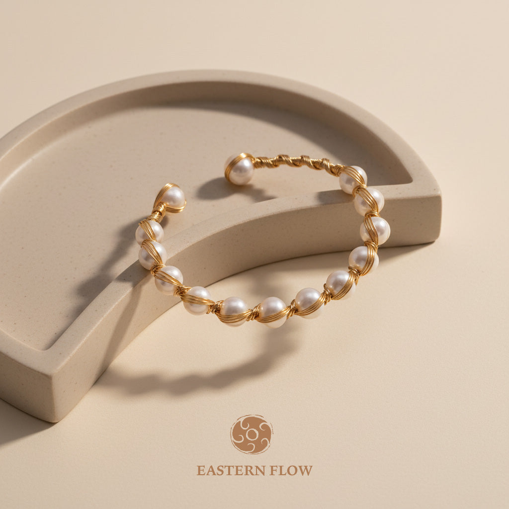 The Flow of Metal: Handwoven Pearl Wire Cuff Bangle