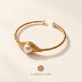 The Flow of Metal: Single Natural Freshwater Pearl Cuff Bangle