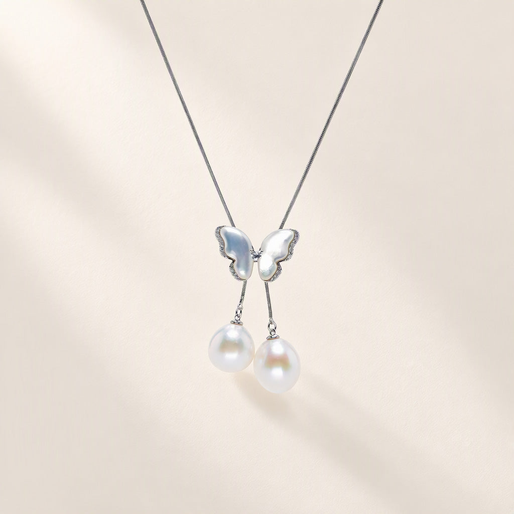 The Essence Series: Natural Baroque Pearl &amp; Mother-of-Pearl Butterfly Necklace