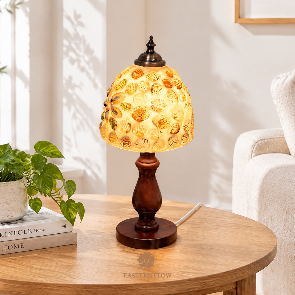 Energy Lamp： Hand-Encrusted Natural Seashell Table Lamp