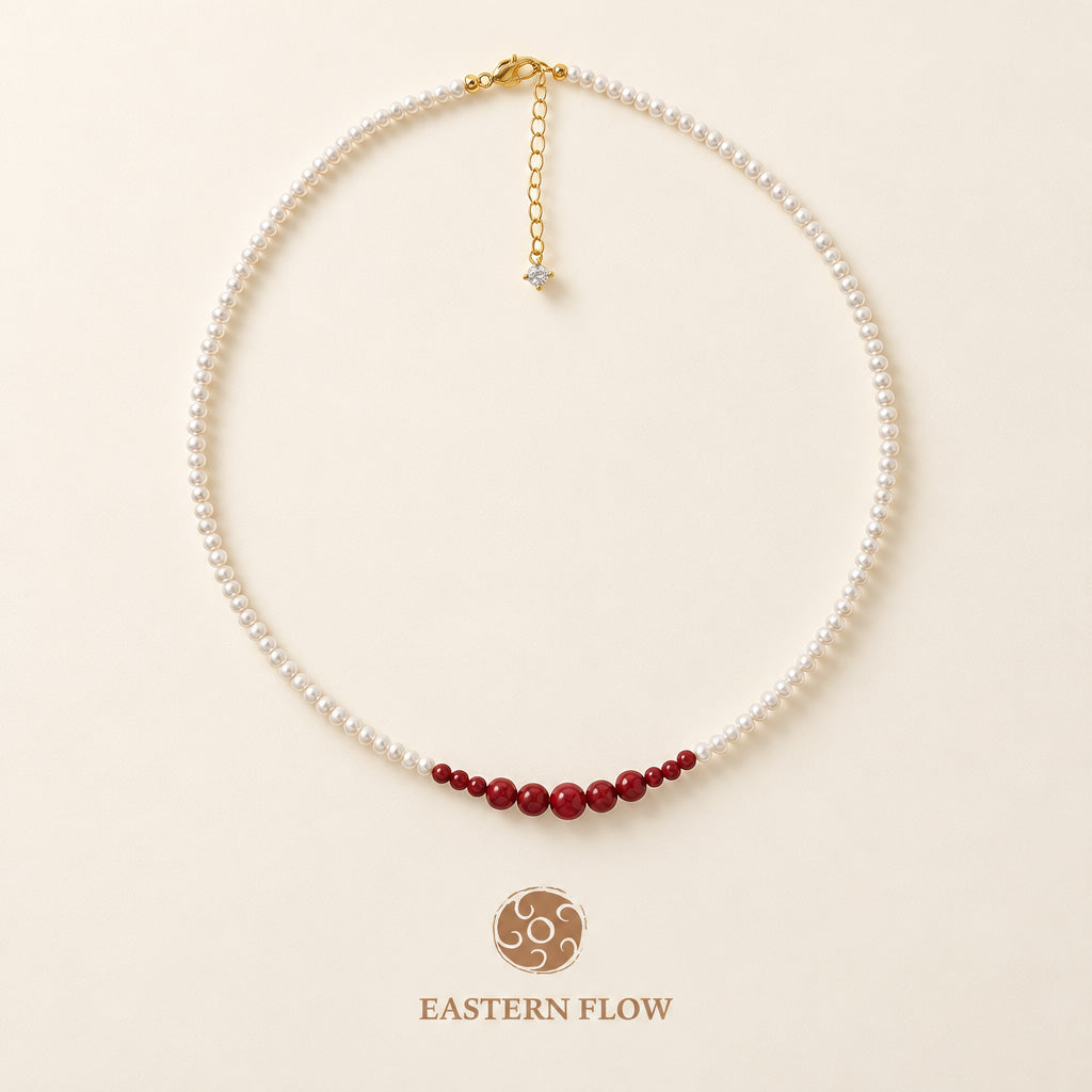 The Flow of Fire: Natural Freshwater Pearl & Red Agate Necklace