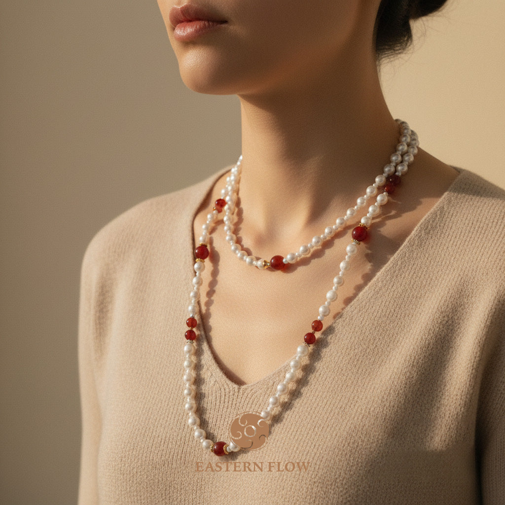 The Flow of Fire: Natural Freshwater Pearl Necklace & Bracelet Set