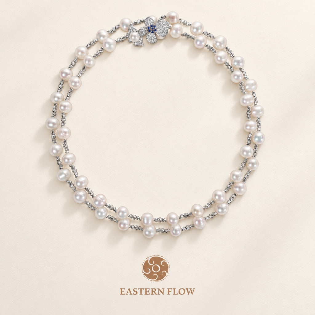 The Flow of Water: Natural Freshwater Pearl Flower Sweater Chain