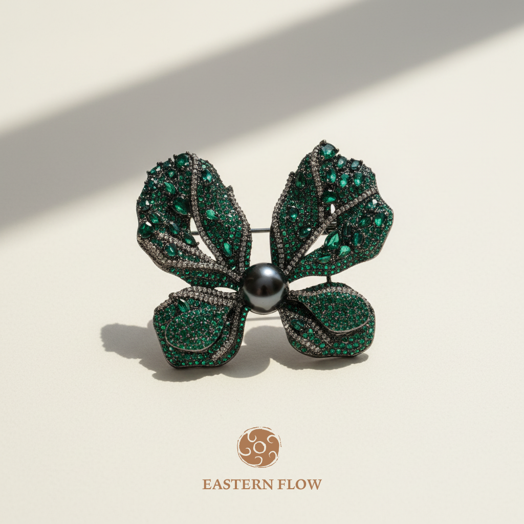 The Flow of Wood: Alloy & Tahitian Baroque Pearl Brooch