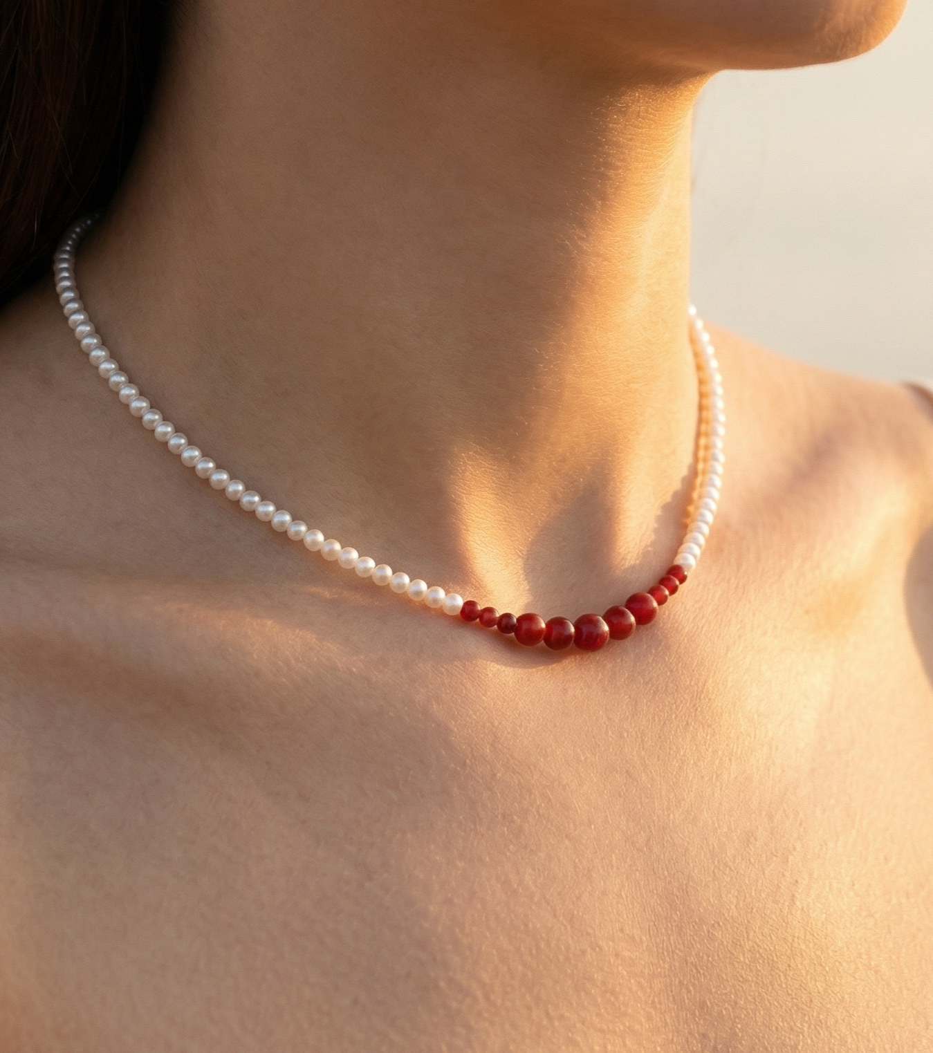 The Flow of Fire: Alloy Jiali Freshwater Pearl & Red Agate Necklace