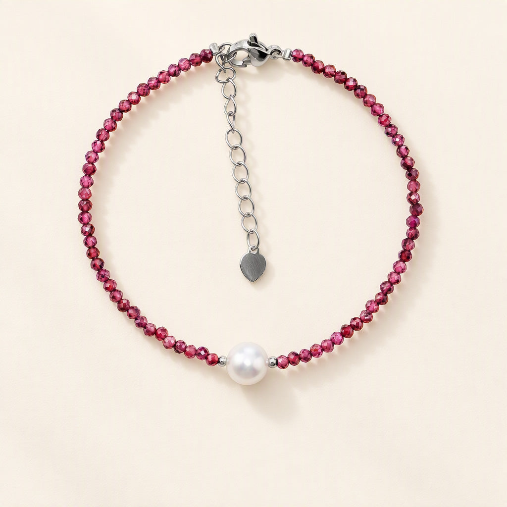 The Flow of Fire: Natural Freshwater Pearl & Garnet Bracelet