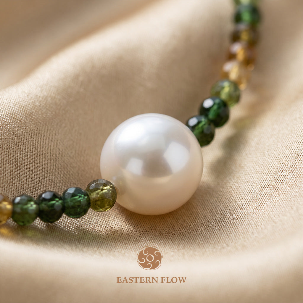 The Flow of Wood: Natural Pearl & Vibrant Tourmaline Necklace