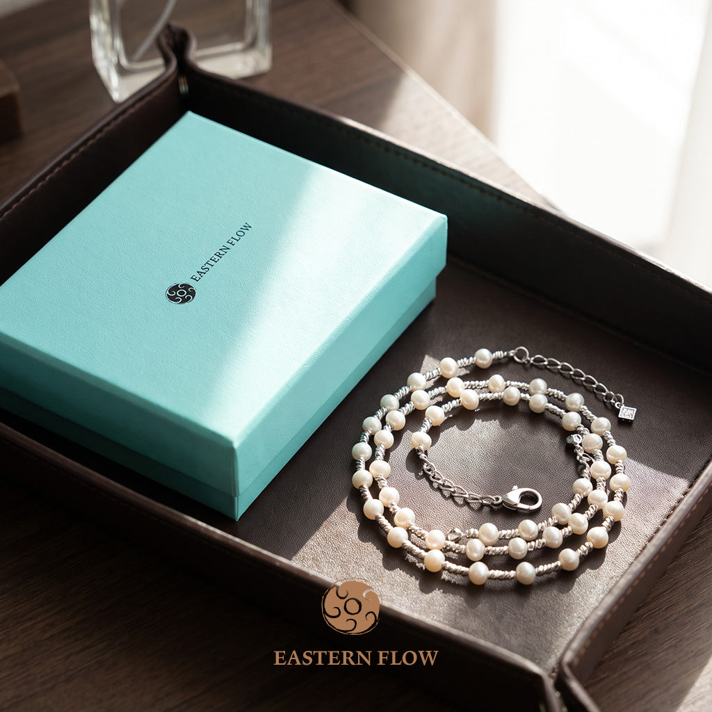 The Essence Series: Natural Pearl & Diamond-Cut Silver Choker