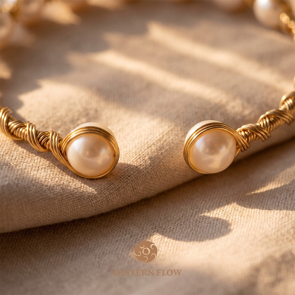 The Flow of Metal: Handwoven Pearl Wire Cuff Bangle