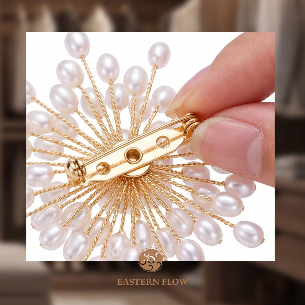 The Flow of Metal: Handwoven Natural Freshwater Pearl Brooch