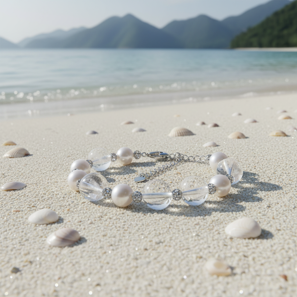 The Flow of Metal: Alloy Freshwater Pearl & Snow Phantom Quartz Bracelet