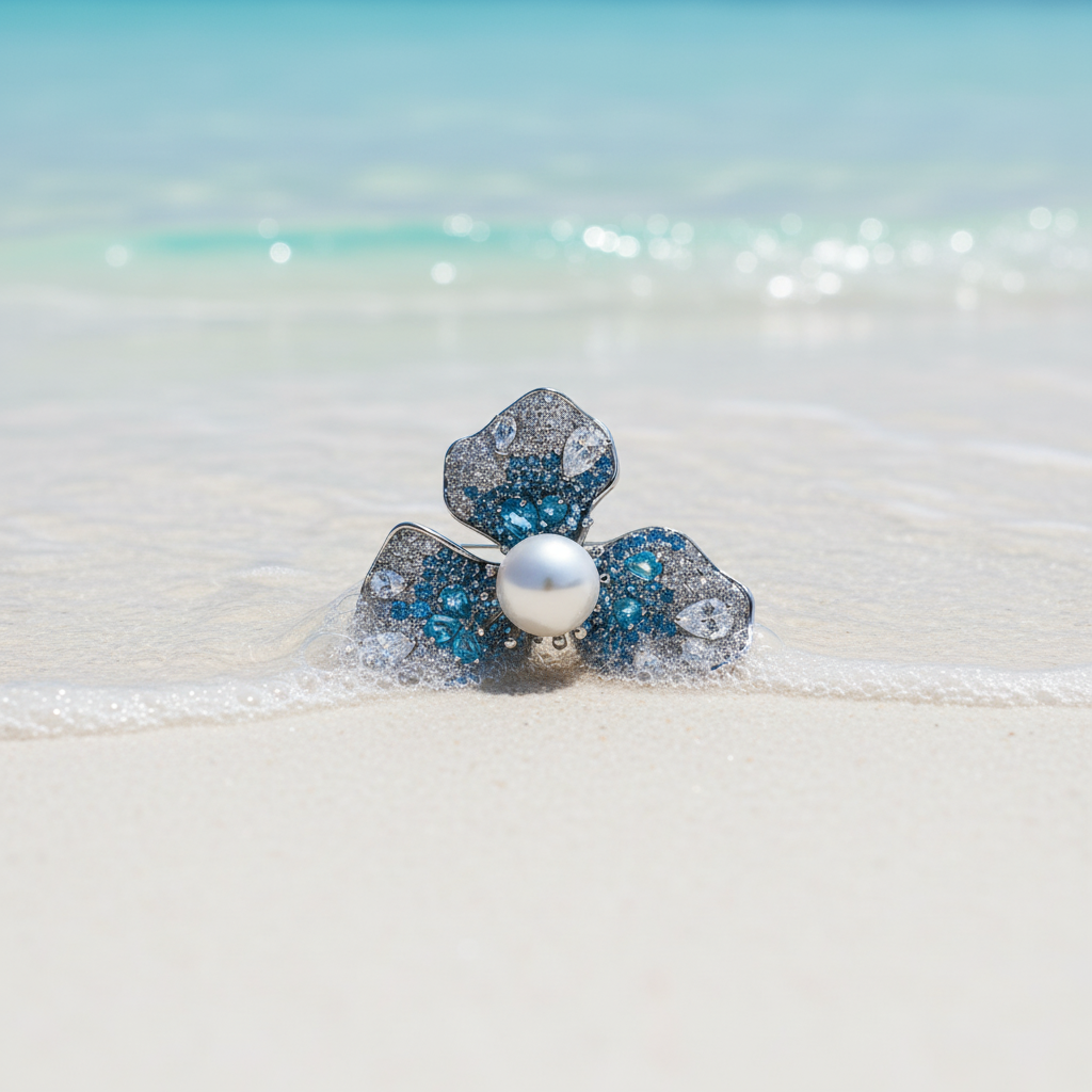 The Flow of Water: Alloy & Jiali Freshwater Pearl Brooch