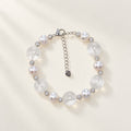 The Flow of Metal: Natural Round Freshwater Pearl & White Quartz Bracelet