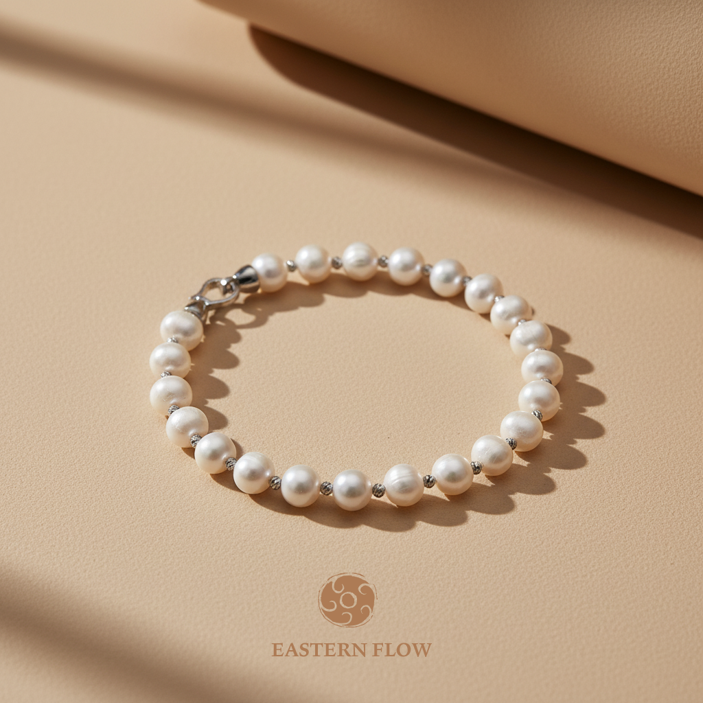 The Flow of Metal: Alloy & Freshwater Pearl Bracelet