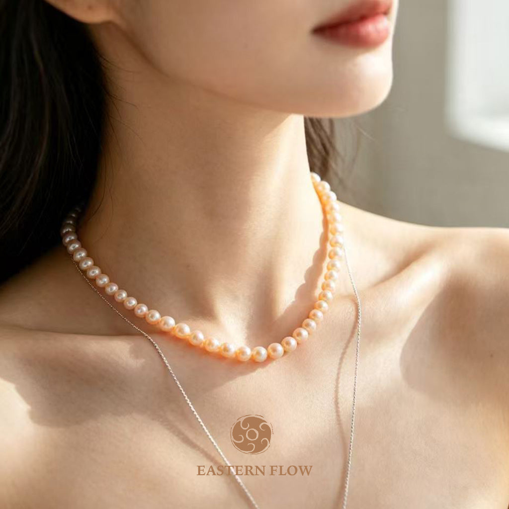 The Flow of Earth: Warm Ombre Gradient Natural Pearl Choker Necklace