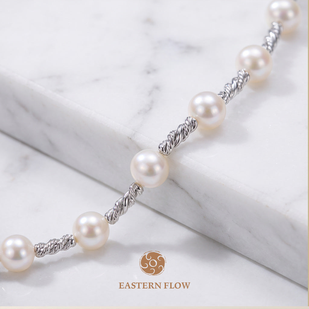 The Essence Series: Natural Pearl & Diamond-Cut Silver Choker