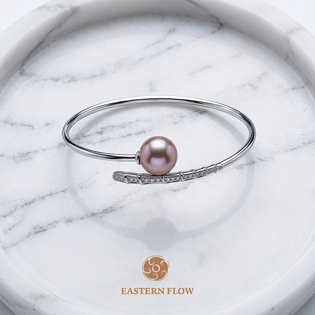 The Flow of Fire: Natural Purple Freshwater Pearl Open Bangle