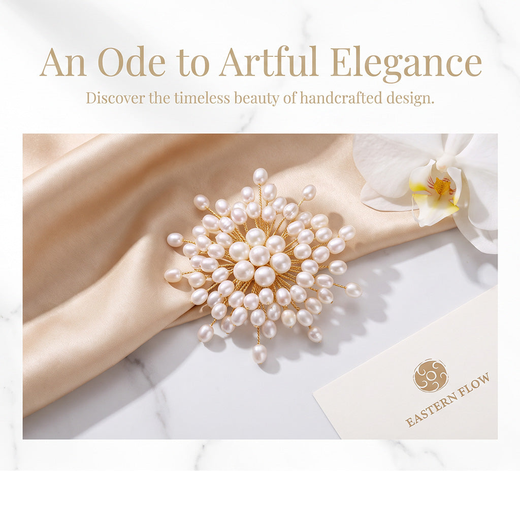 The Flow of Metal: Handwoven Natural Freshwater Pearl Brooch