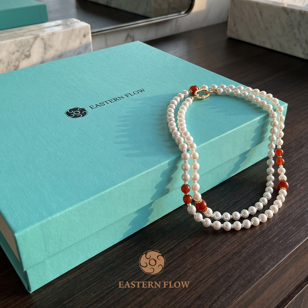 The Flow of Fire: Natural Freshwater Pearl Necklace & Bracelet Set