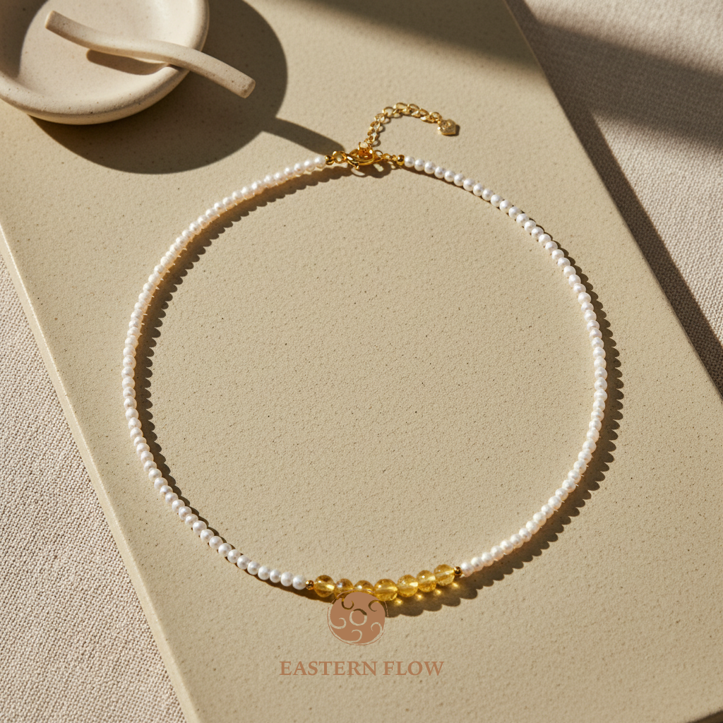 The Flow of Earth: Natural Freshwater Pearl & Citrine Necklace