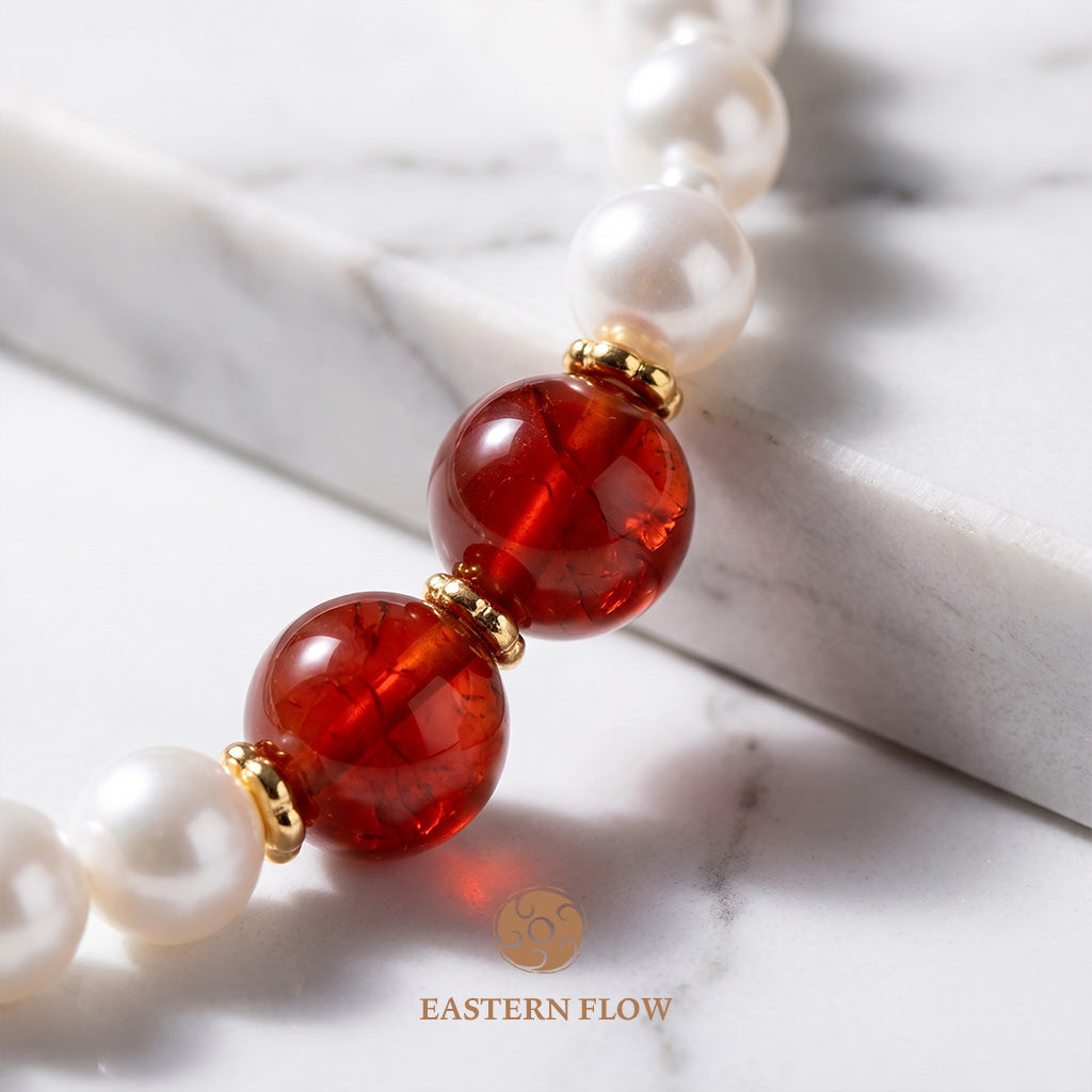 The Flow of Fire: Natural Freshwater Pearl Necklace & Bracelet Set