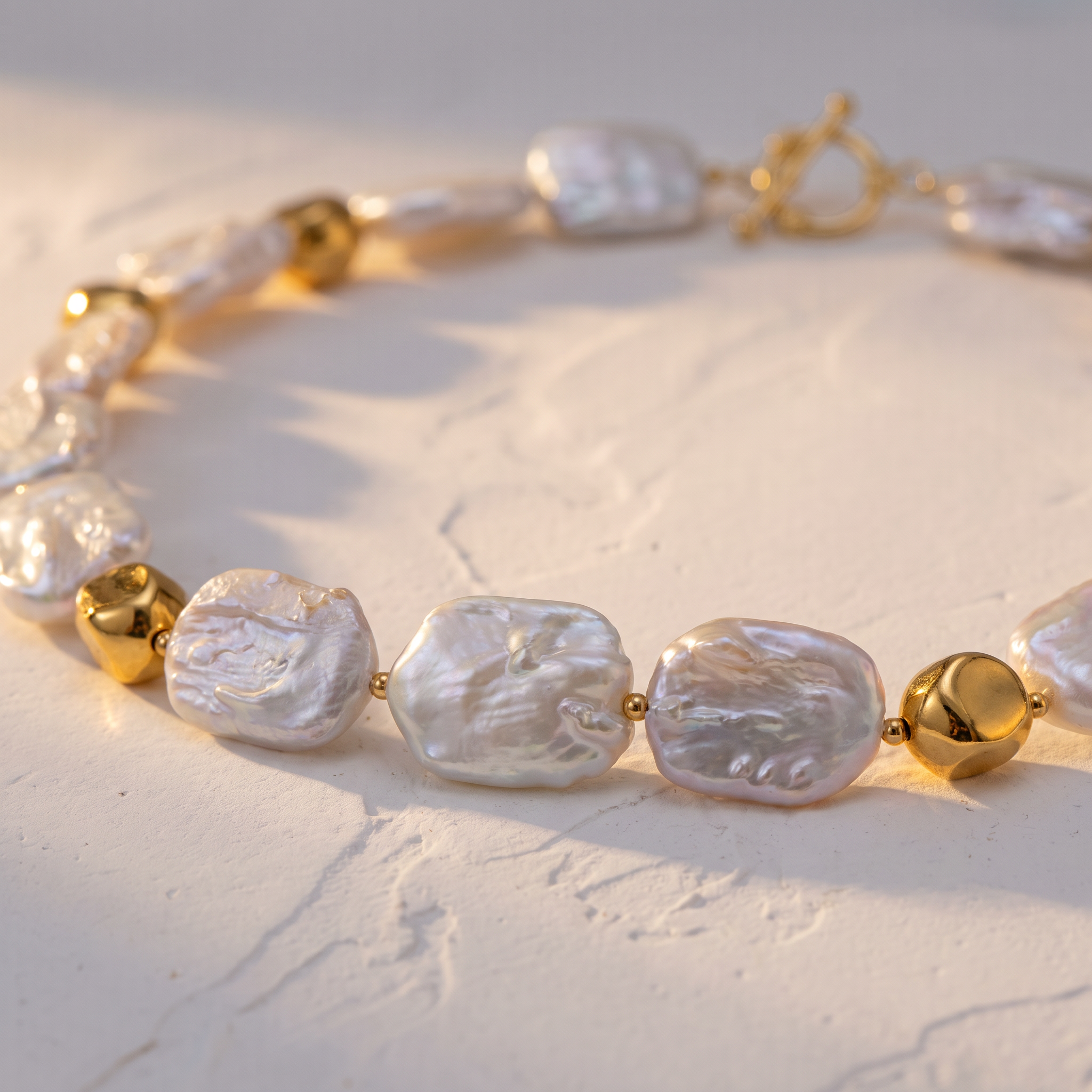 The Flow of Metal: Natural Freshwater Baroque Pearl Necklace