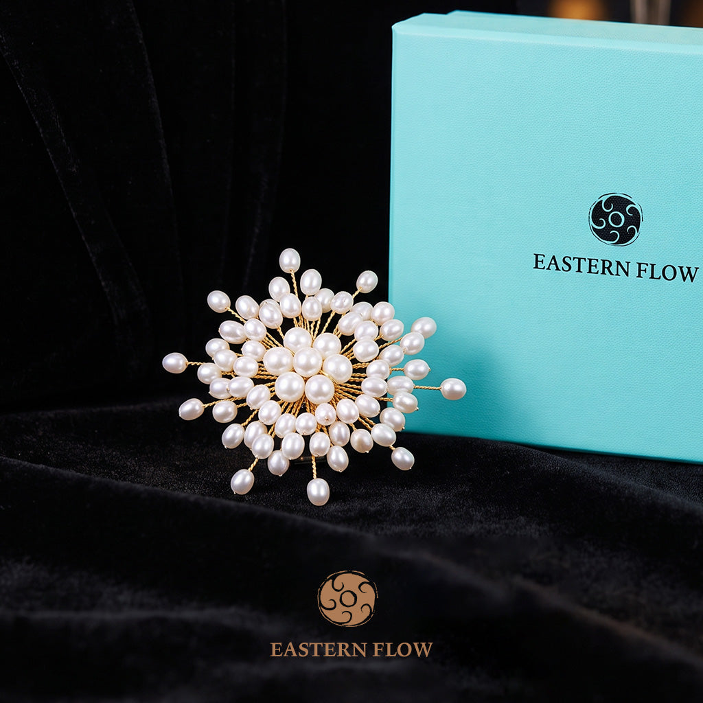 The Flow of Metal: Handwoven Natural Freshwater Pearl Brooch