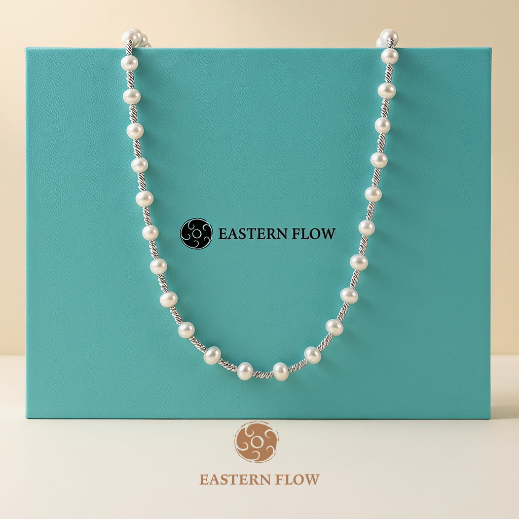 The Essence Series: Natural Pearl & Diamond-Cut Silver Choker