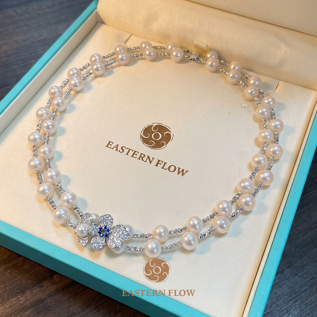 The Flow of Water: Natural Freshwater Pearl Flower Sweater Chain