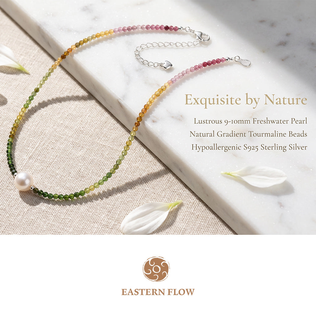 The Flow of Wood: Natural Pearl & Vibrant Tourmaline Necklace