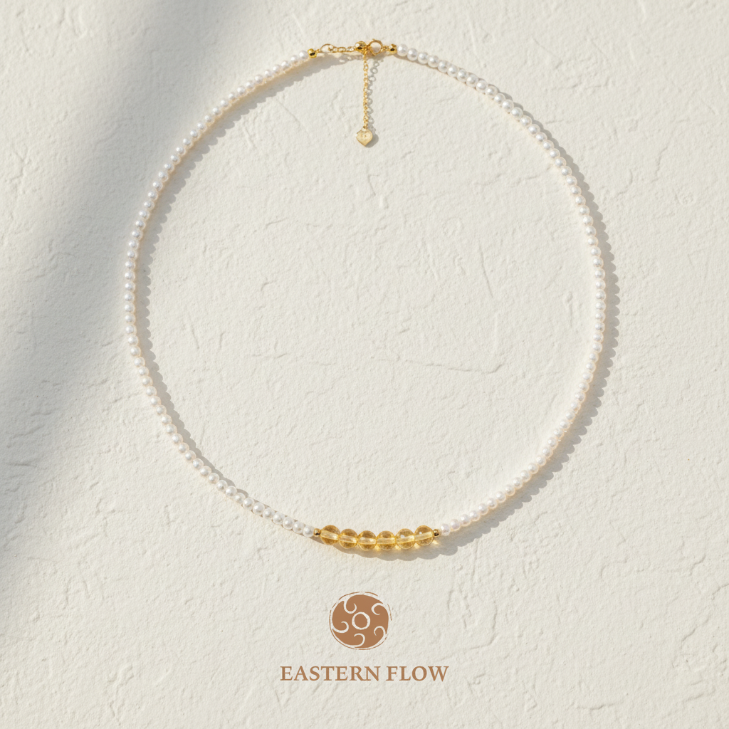 The Flow of Earth: 18K Gold Jiali Freshwater Pearl & Citrine Necklace