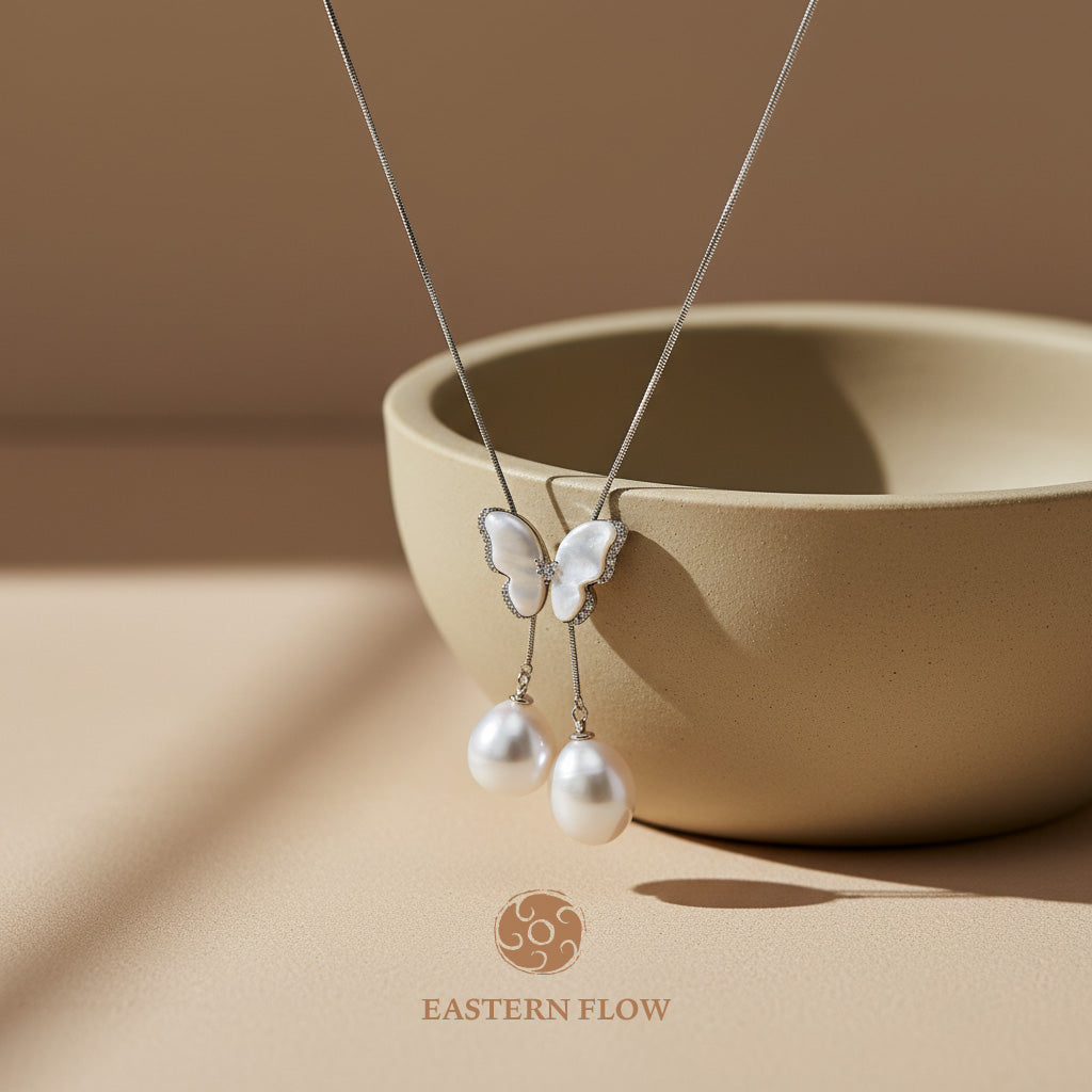 The Essence Series: Natural Baroque Pearl &amp; Mother-of-Pearl Butterfly Necklace