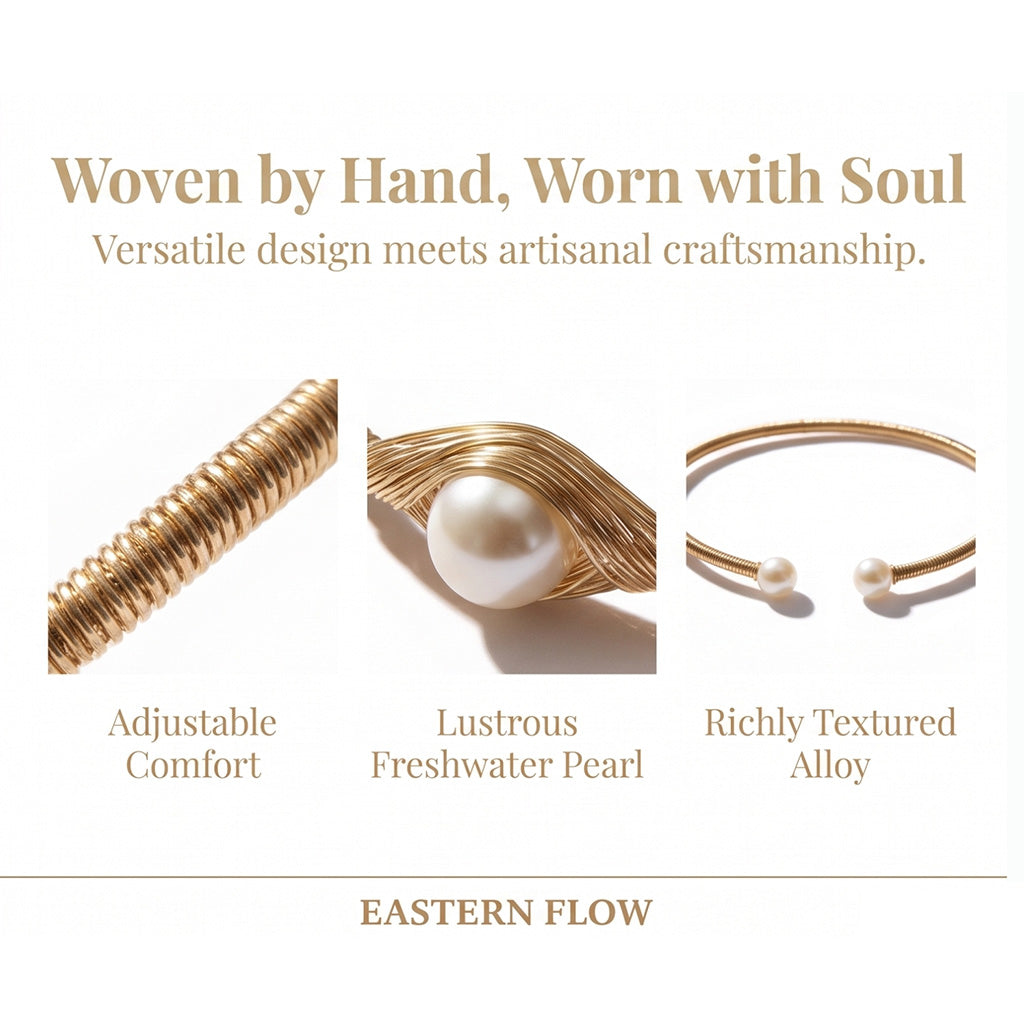The Flow of Metal: Single Natural Freshwater Pearl Cuff Bangle
