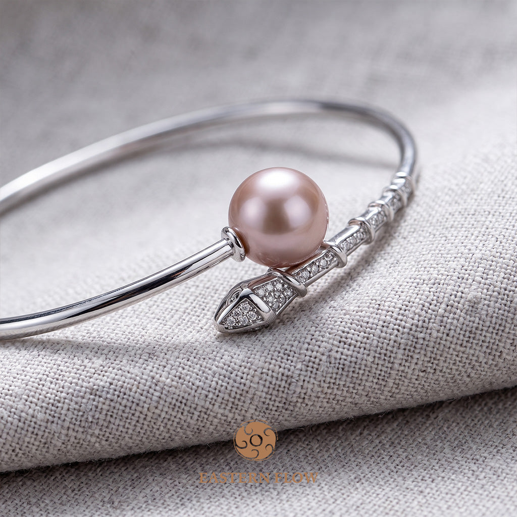 The Flow of Fire: Natural Purple Freshwater Pearl Open Bangle